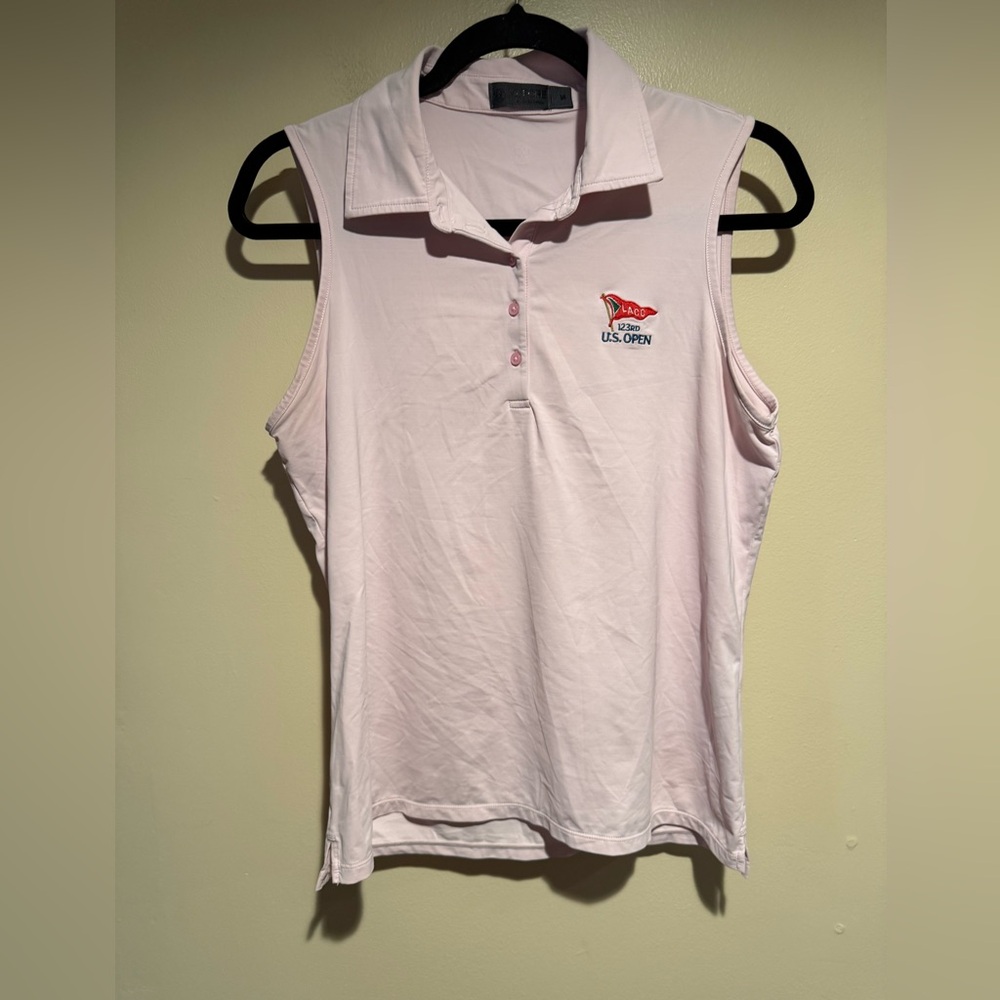 G/FORE G4 Womens Golf Shirt Polo Silky Tech Sleeveless Medium Pink LACC US OPEN